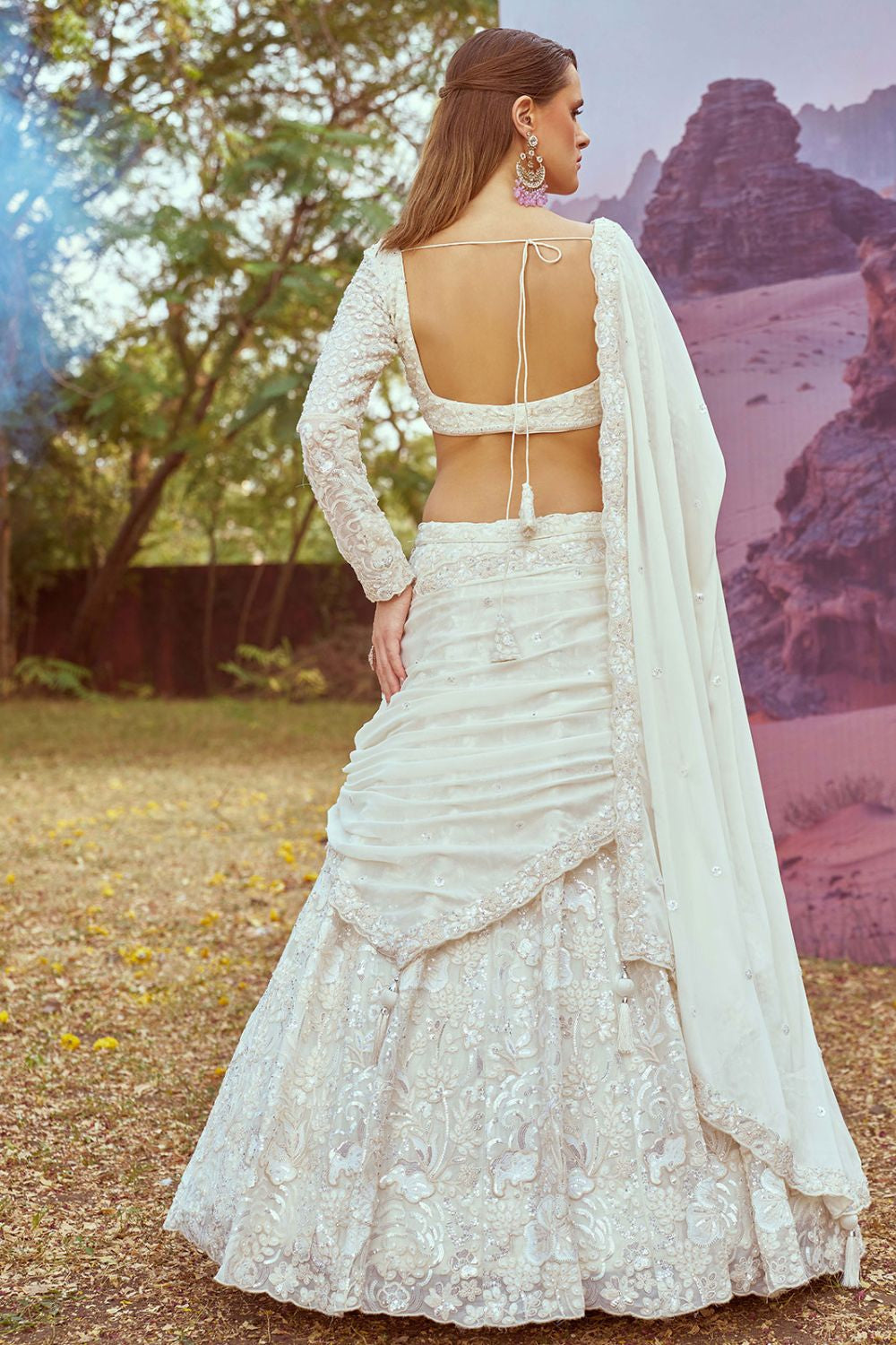 Cream Georgette Designer Lehengas Choli  SFROY509003