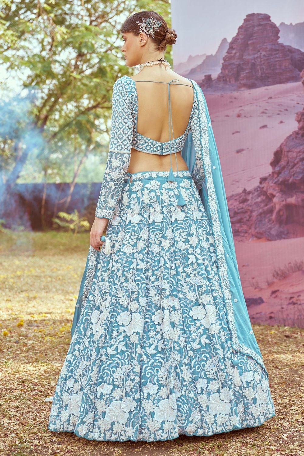 Turquoise Georgette Designer Lehengas Choli SFROY509005