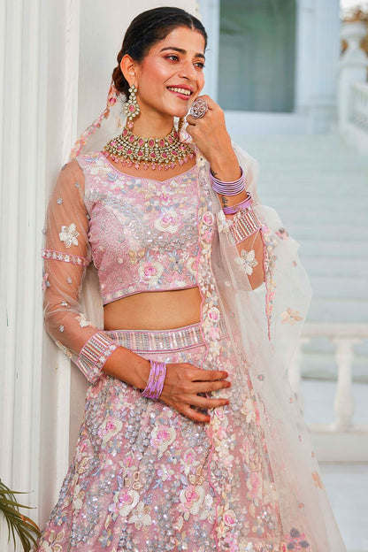 Grey Net Tissue Bridal Reception Lehenga  SFROY509104