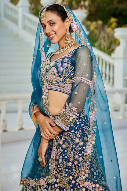 Blue Net Bridal Wedding Designer Lehenga Set SFROY509110