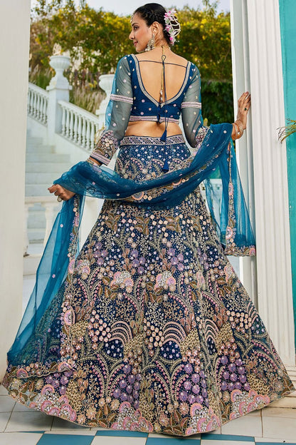 Blue Net Bridal Wedding Designer Lehenga Set SFROY509110