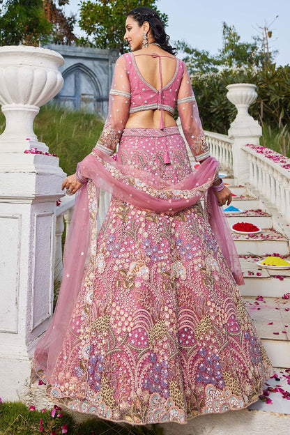 Pink Net Bridal Wedding Designer Lehenga Set SFROY509111
