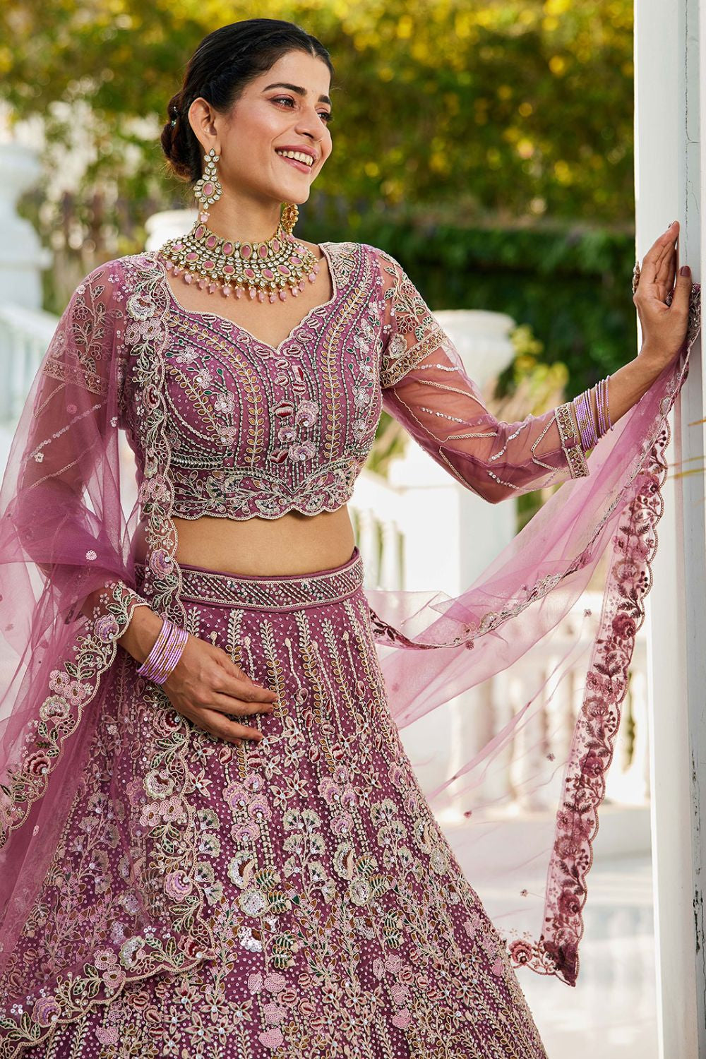 Purple Net Bridal Wedding Designer Lehenga Set SFROY509114