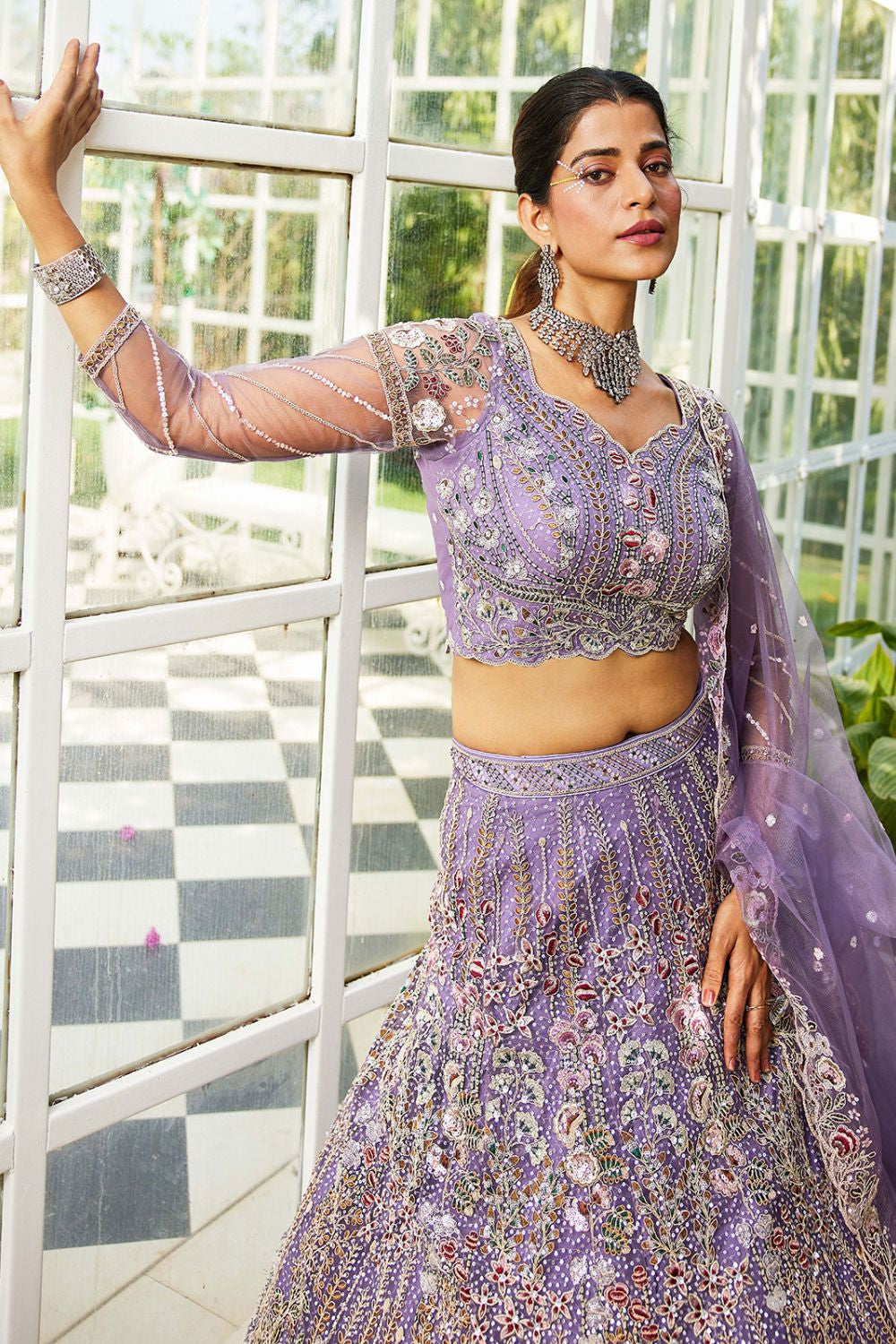Purple Lavender Net Bridal Wedding Designer Lehenga SFROY509115