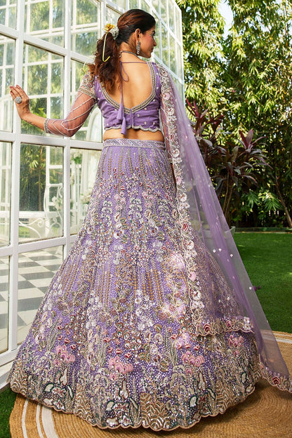 Purple Lavender Net Bridal Wedding Designer Lehenga SFROY509115