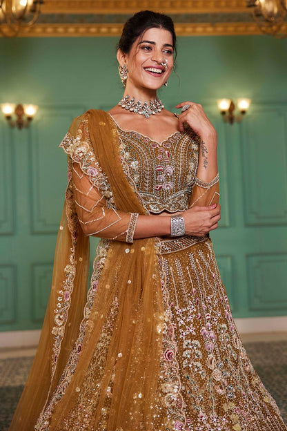Yellow Haldi Net Bridal Wedding Designer Lehenga SFROY509116