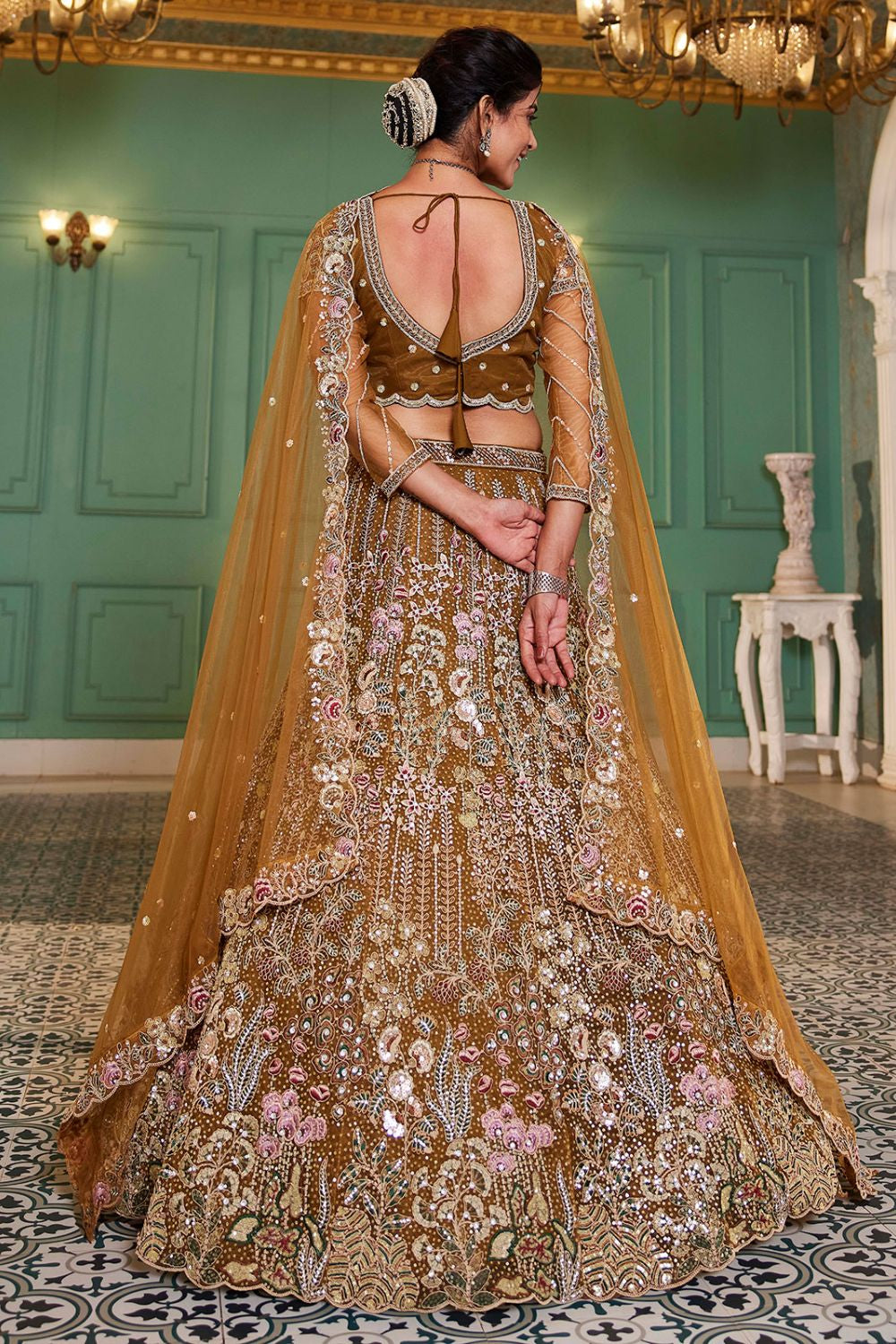 Yellow Haldi Net Bridal Wedding Designer Lehenga SFROY509116