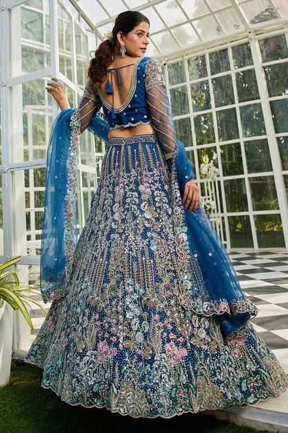 Blue Net Bridal Wedding Designer Lehenga SFROY509117