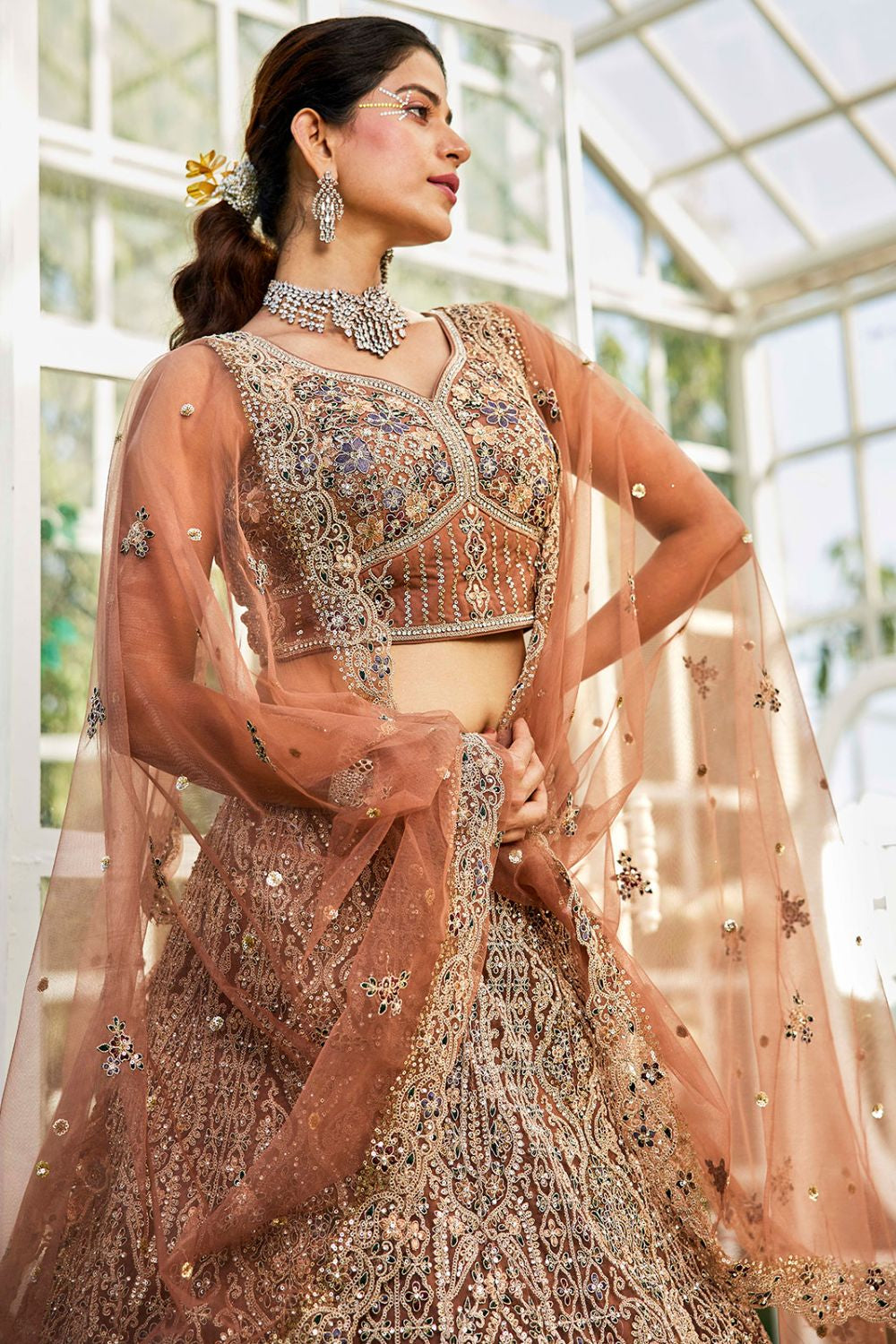 Brown Gold Bridal Wedding Designer Lehenga SFROY509120