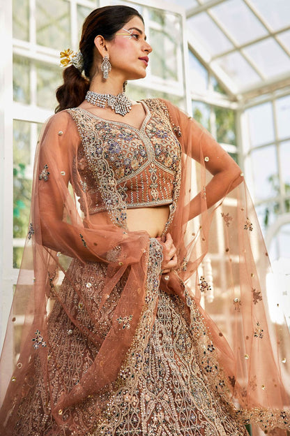 Brown Gold Bridal Wedding Designer Lehenga SFROY509120