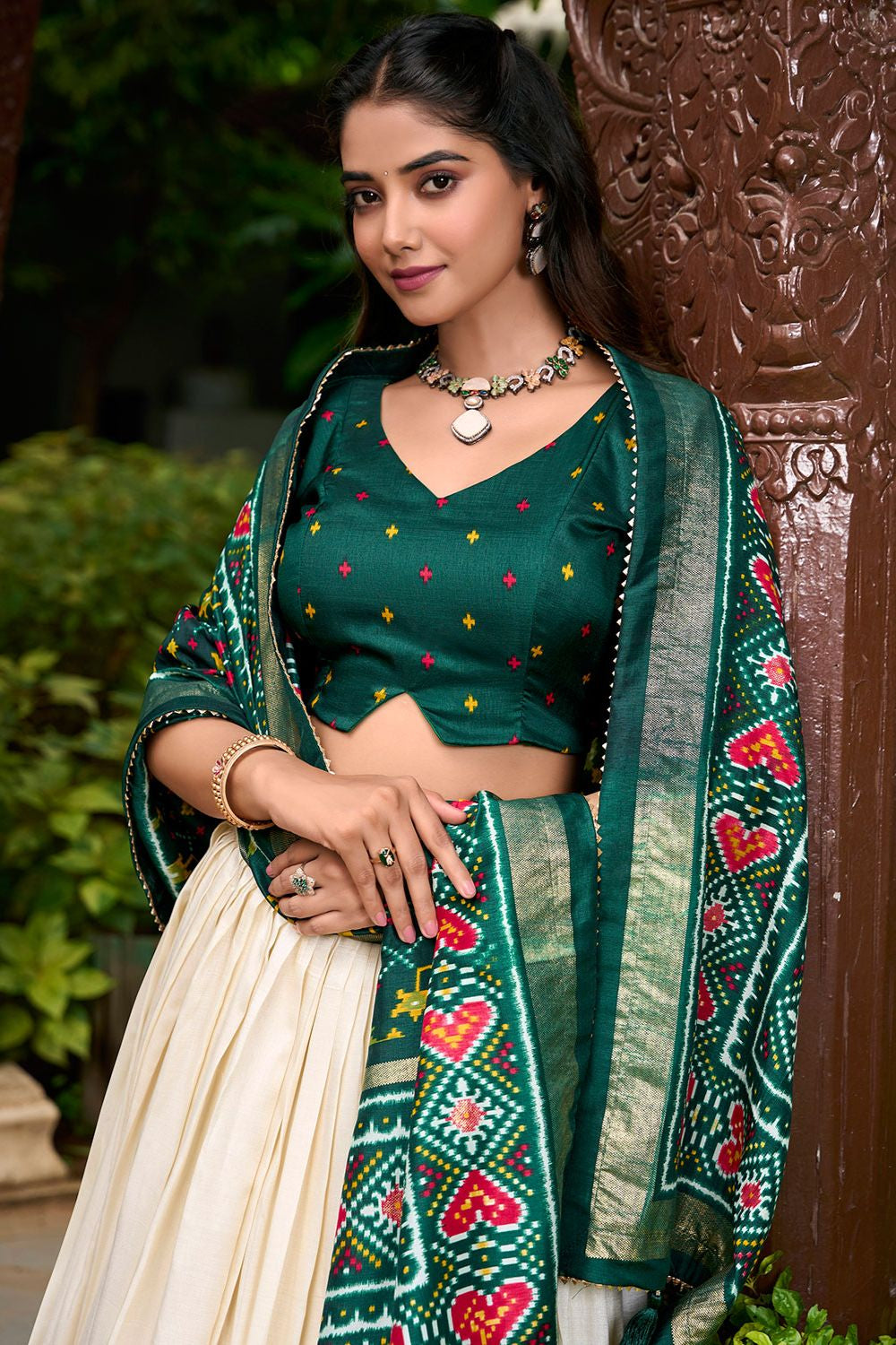 Cream Tussar Silk Navratri Lehenga Choli SFROY536601