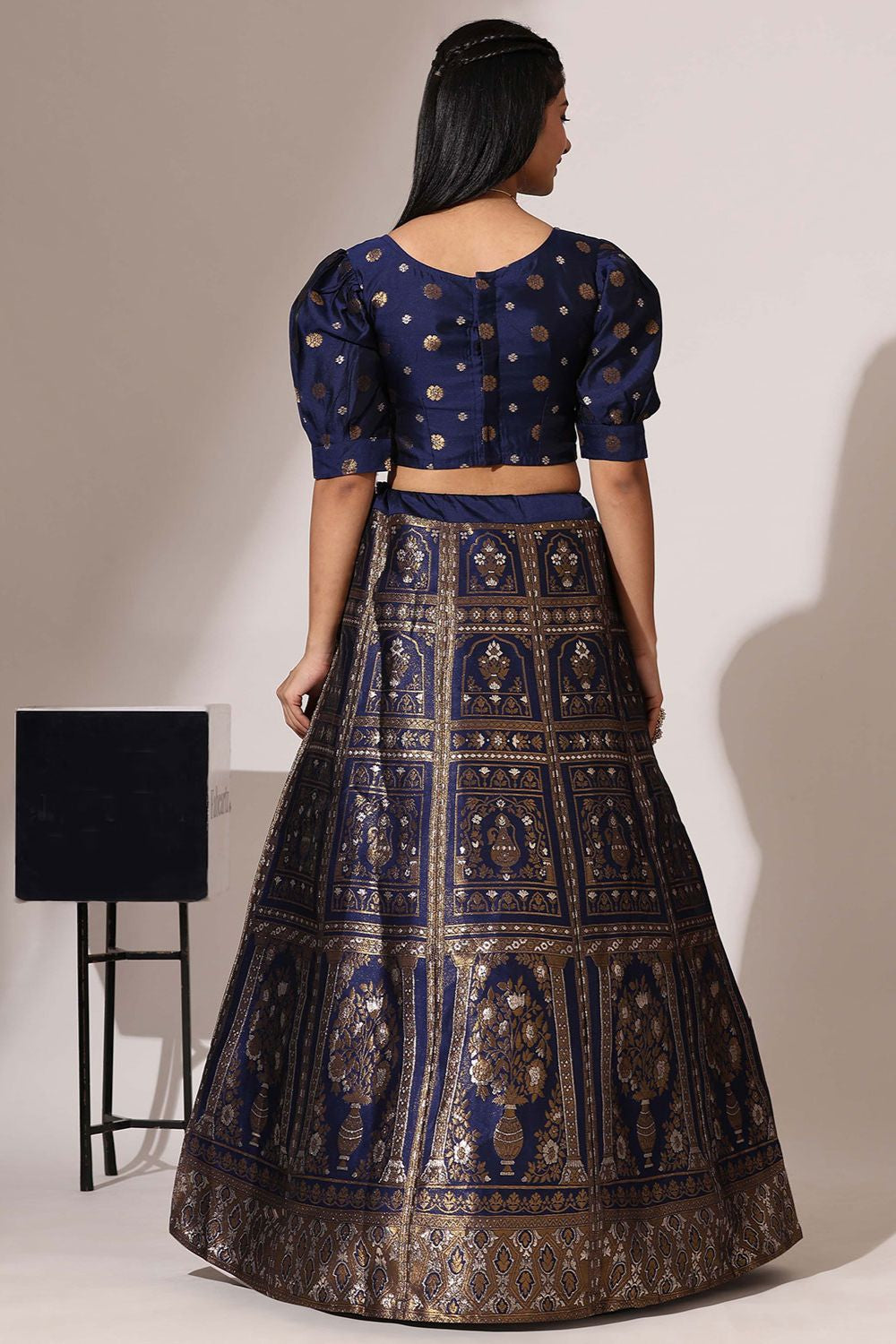 Blue Jacquard Navratri Lehenga Choli In Zari Work SFROY537102