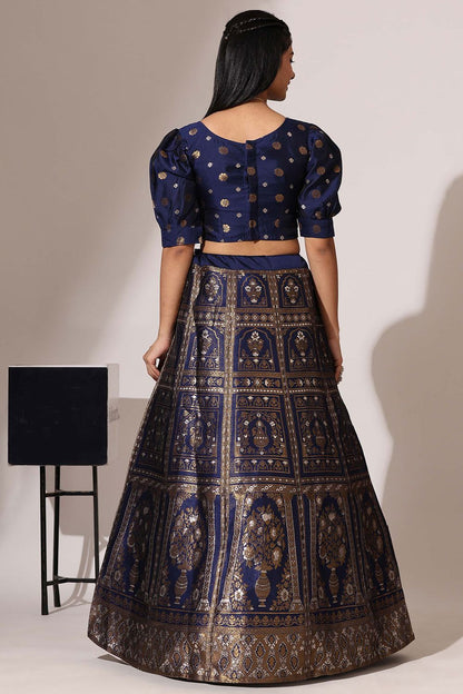 Blue Jacquard Navratri Lehenga Choli In Zari Work SFROY537102