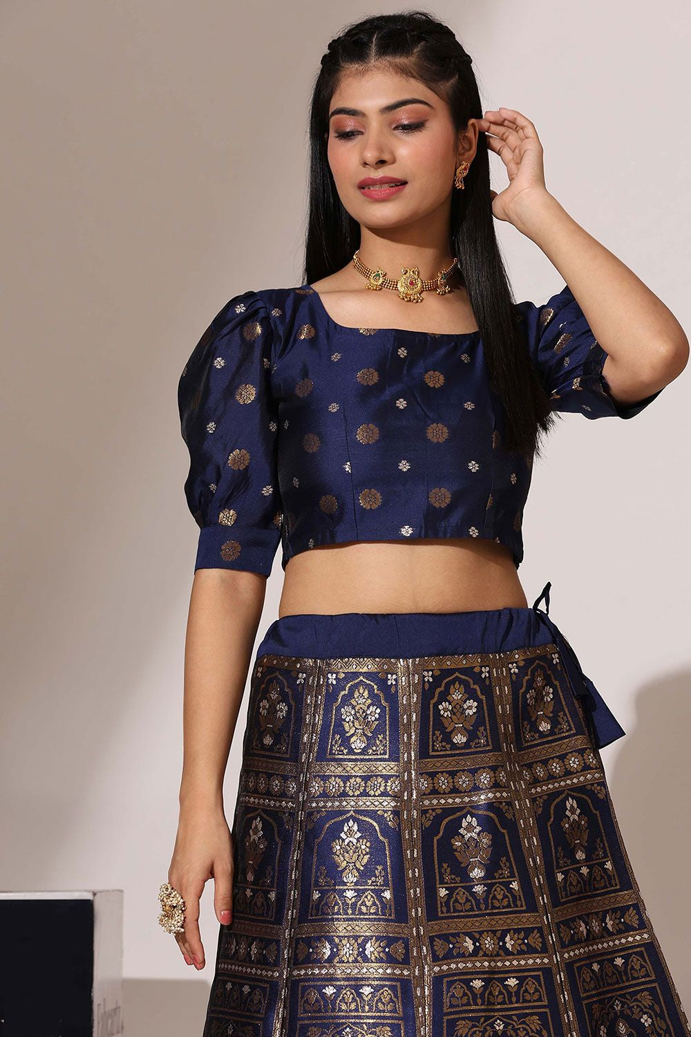 Blue Jacquard Navratri Lehenga Choli In Zari Work SFROY537102