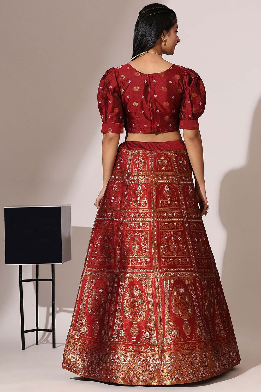 Maroon Jacquard Navratri Lehenga Choli In Zari Work SFROY537103