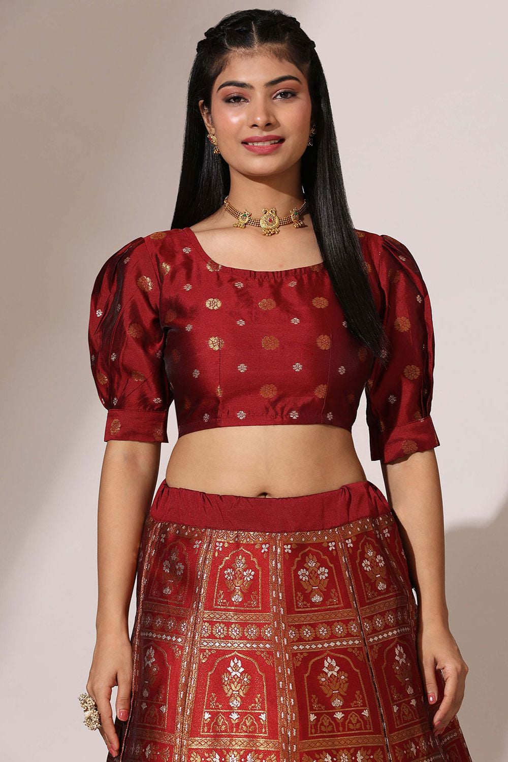 Maroon Jacquard Navratri Lehenga Choli In Zari Work SFROY537103
