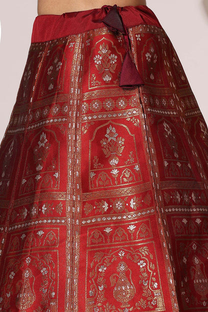 Maroon Jacquard Navratri Lehenga Choli In Zari Work SFROY537103