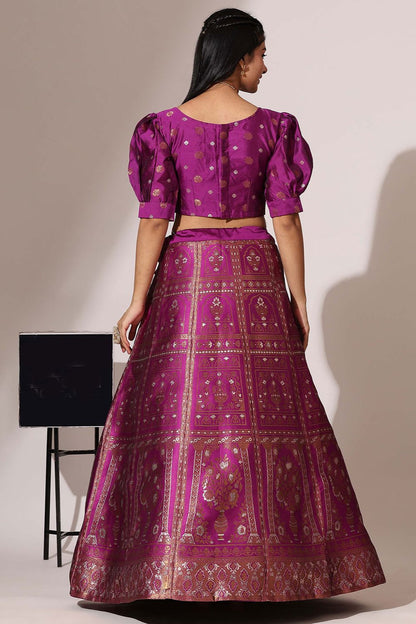 Magenta Jacquard Navratri Lehenga Choli In Zari Work SFROY537104