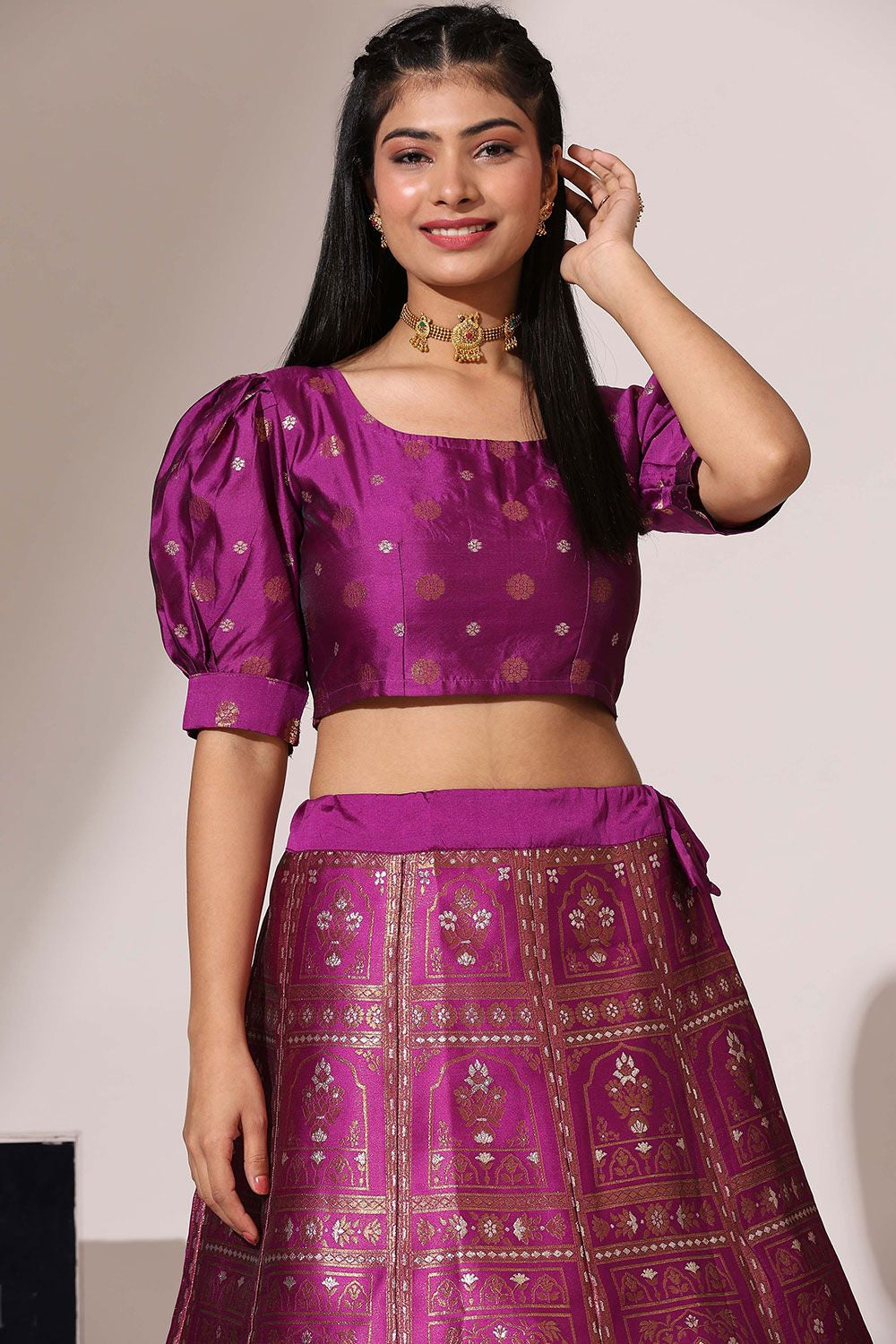 Magenta Jacquard Navratri Lehenga Choli In Zari Work SFROY537104