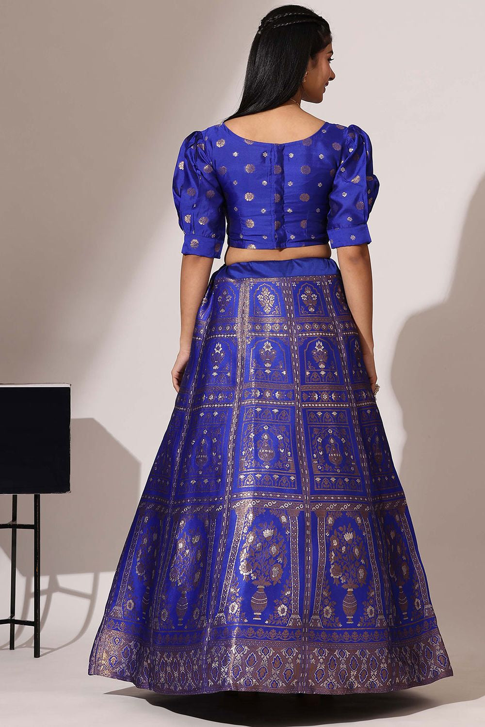 Royal Blue Jacquard Navratri Lehenga Choli In Zari Work SFROY537105