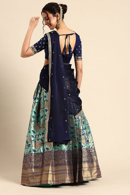 Blue Silk Navratri Lehenga Choli Set SFROY537402