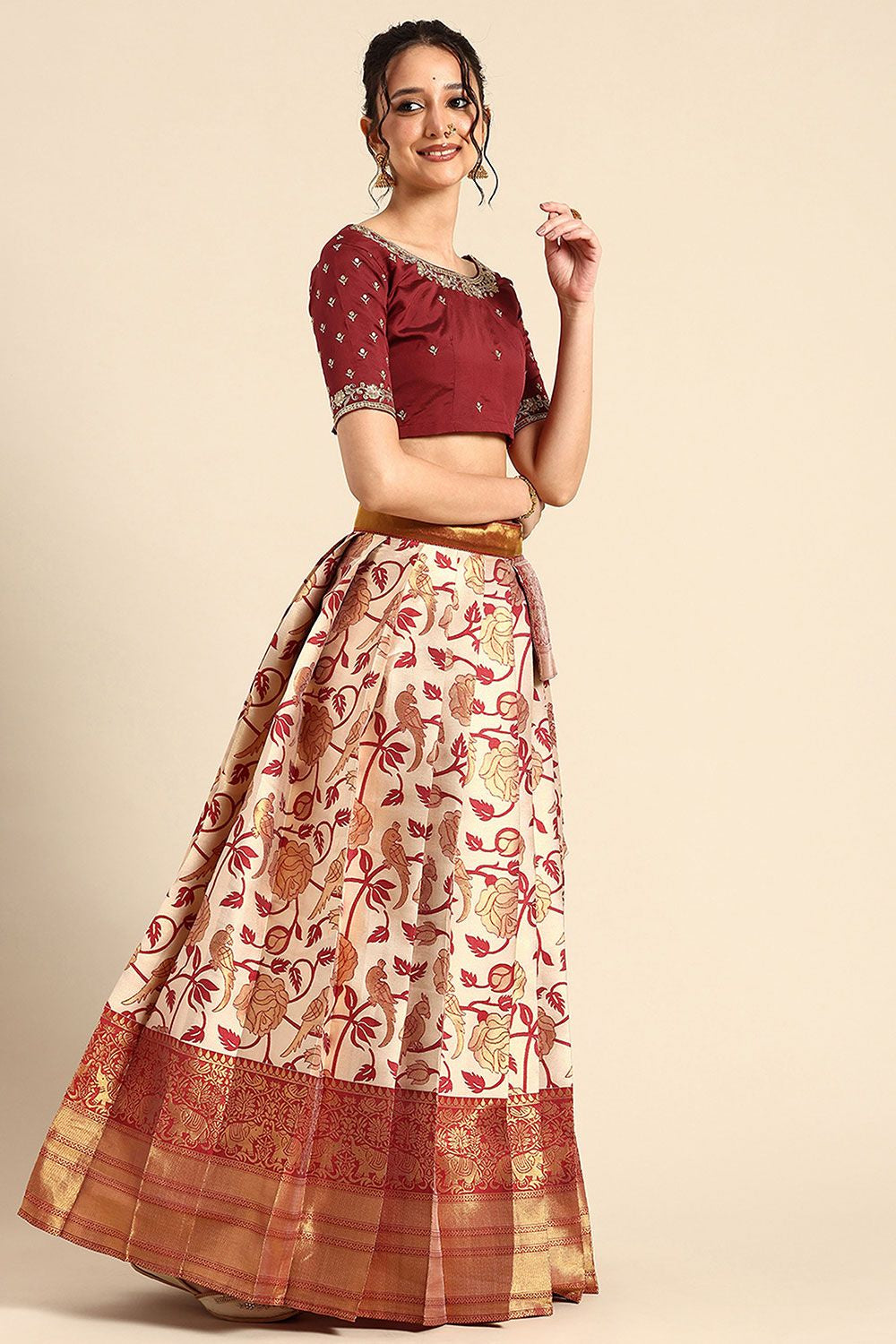 Peach Silk Navratri Lehenga Choli Set SFROY537403