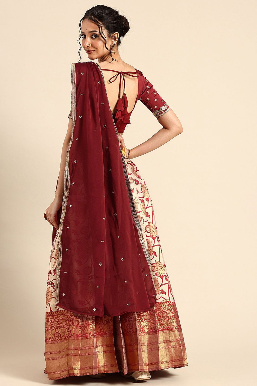 Peach Silk Navratri Lehenga Choli Set SFROY537403