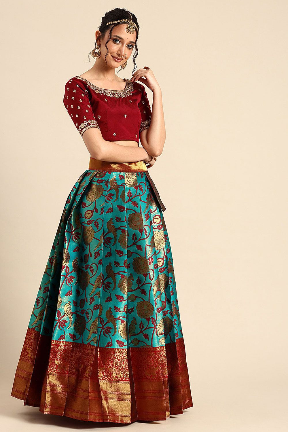 Blue Silk Navratri Lehenga Choli Set SFROY537404
