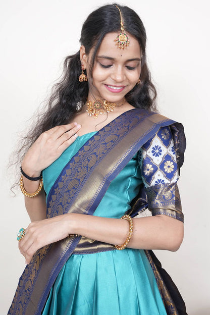 Turquoise Silk Sangeet Lehenga Choli SFROY538502