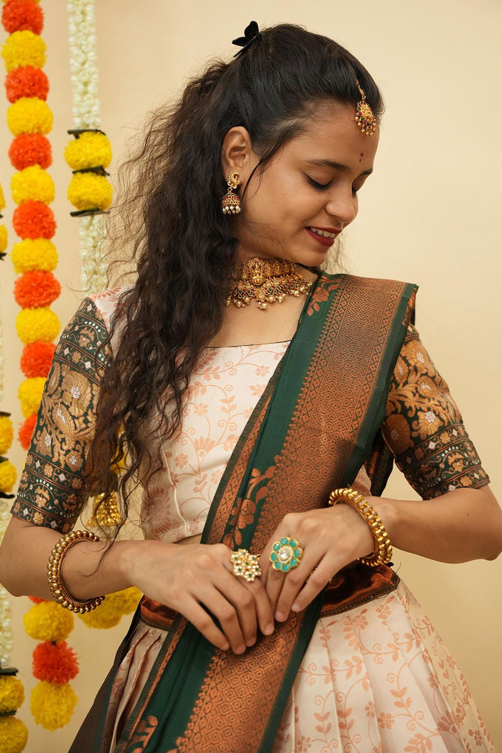 Cream Silk Wedding Sangeet Silk  Lehenga Choli  SFROY539003