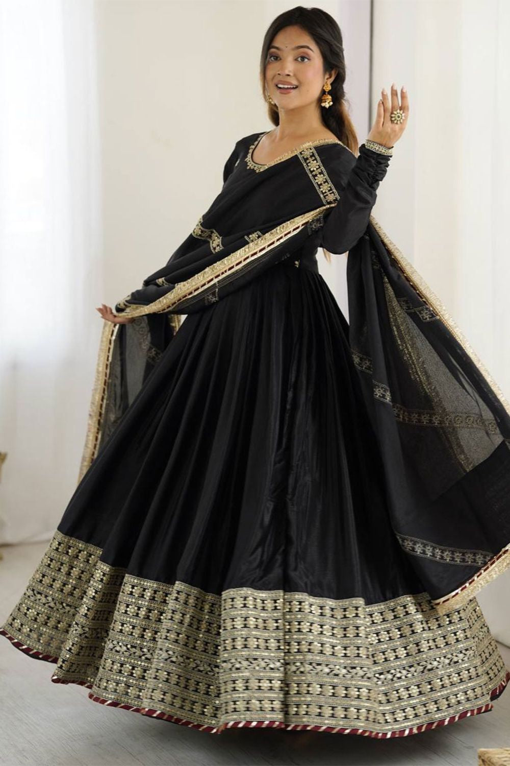 Black Evening Party Silk Anarkali Suit SFROY539201R