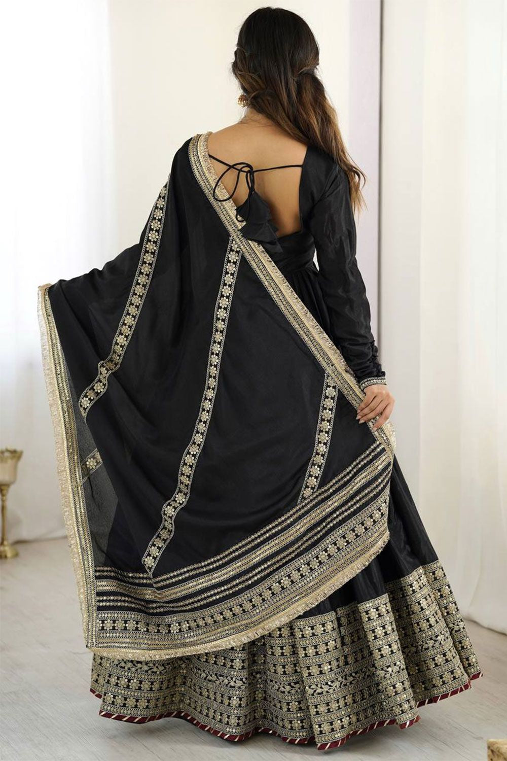 Black Evening Party Silk Anarkali Suit SFROY539201R