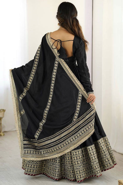 Black Evening Party Silk Anarkali Suit SFROY539201R
