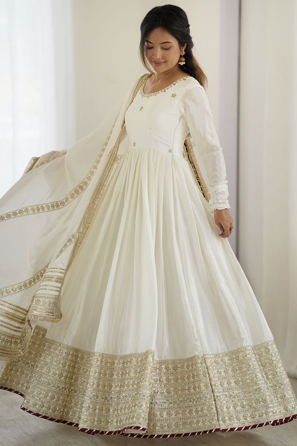 Off Evening Party Silk Anarkali Suit SFROY539202R