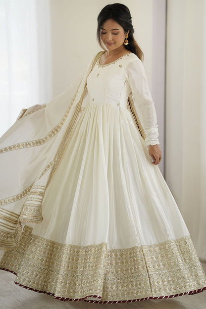 Off Evening Party Silk Anarkali Suit SFROY539202R