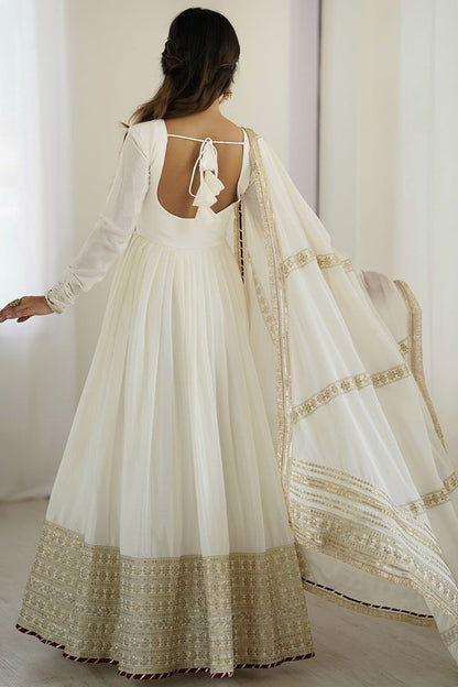 Off Evening Party Silk Anarkali Suit SFROY539202R