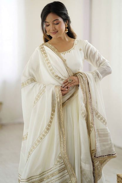 Off Evening Party Silk Anarkali Suit SFROY539202R