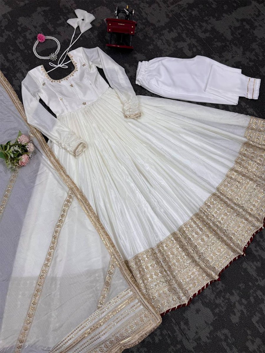 Off Evening Party Silk Anarkali Suit SFROY539202R