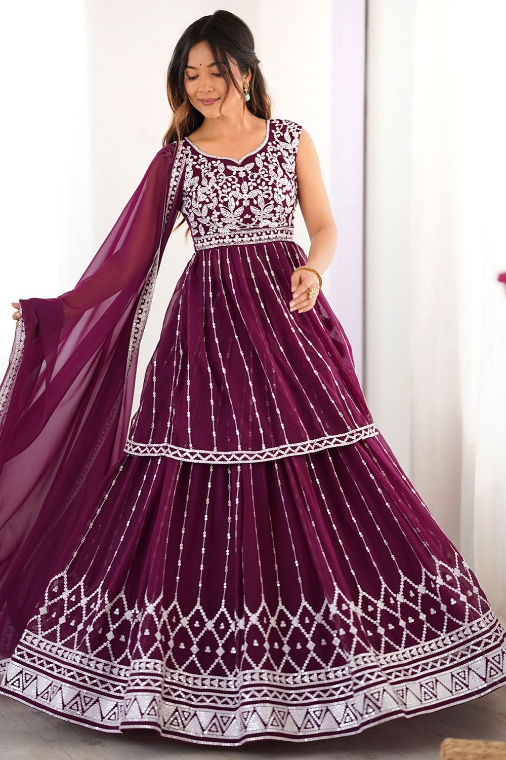 Magenta Georgette Palazzo Salwar Kameez Lehenga SFROY540201R