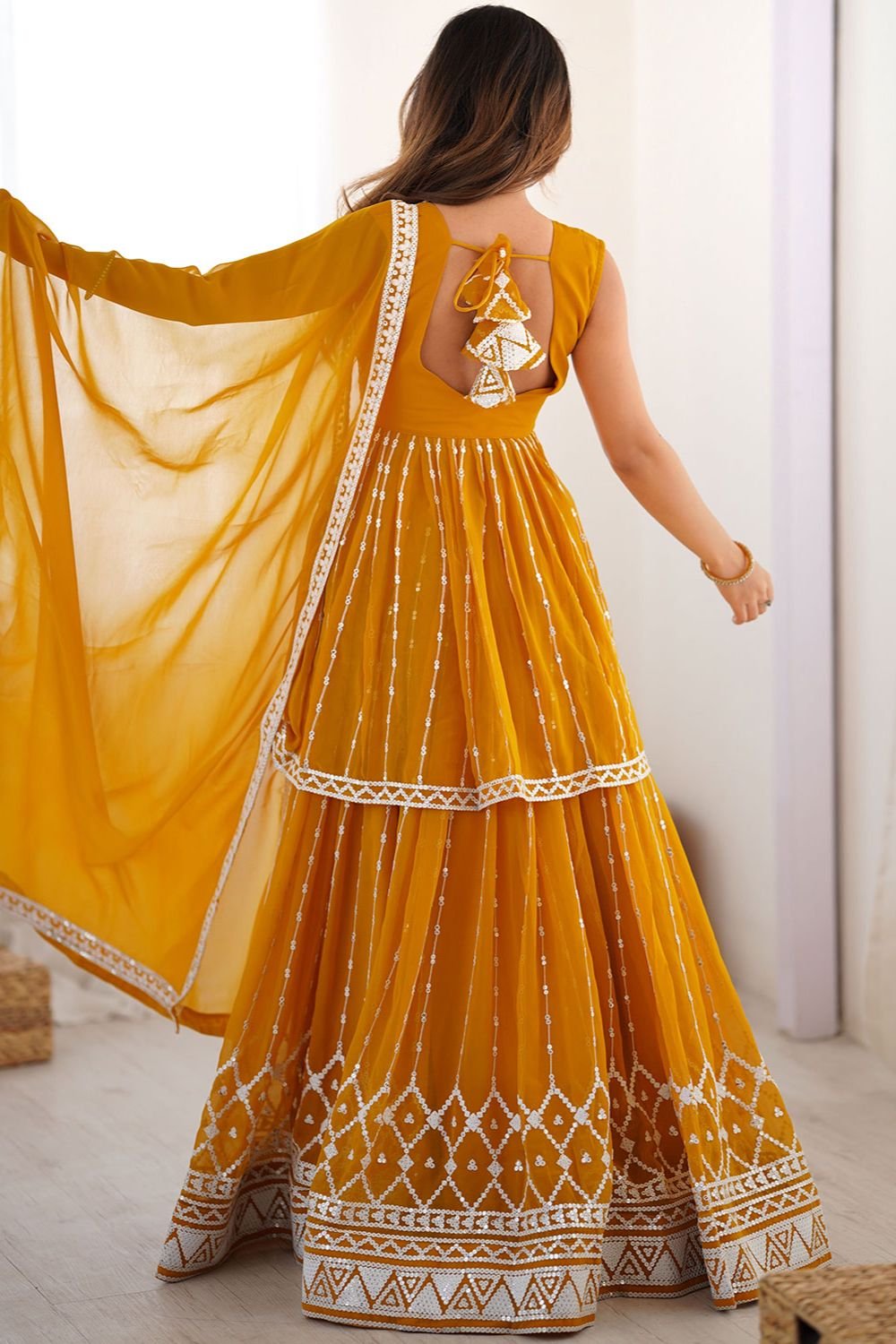 Yellow Haldi Georgette Palazzo Salwar Kameez Lehenga SFROY540202R