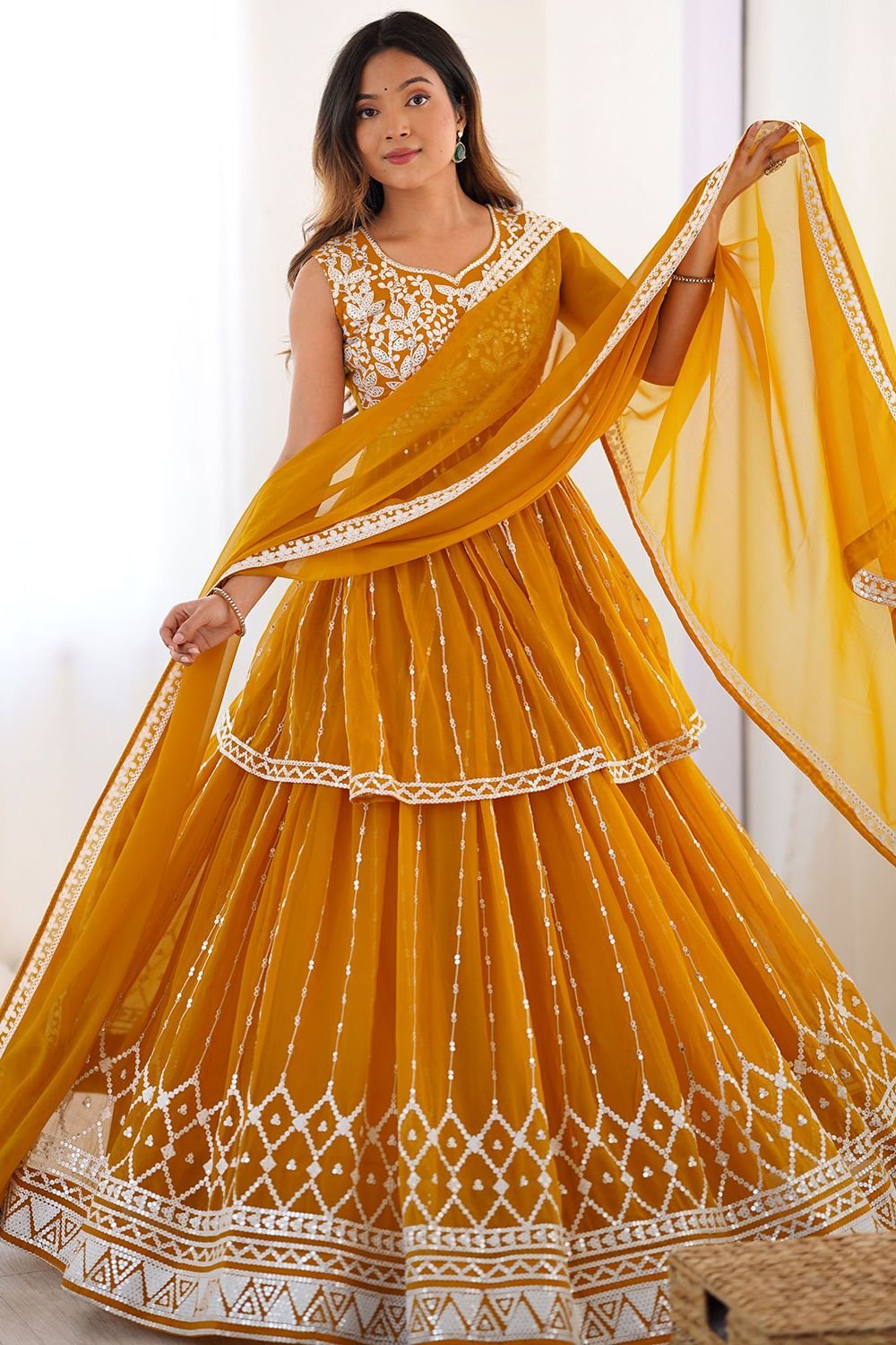 Yellow Haldi Georgette Palazzo Salwar Kameez Lehenga SFROY540202R