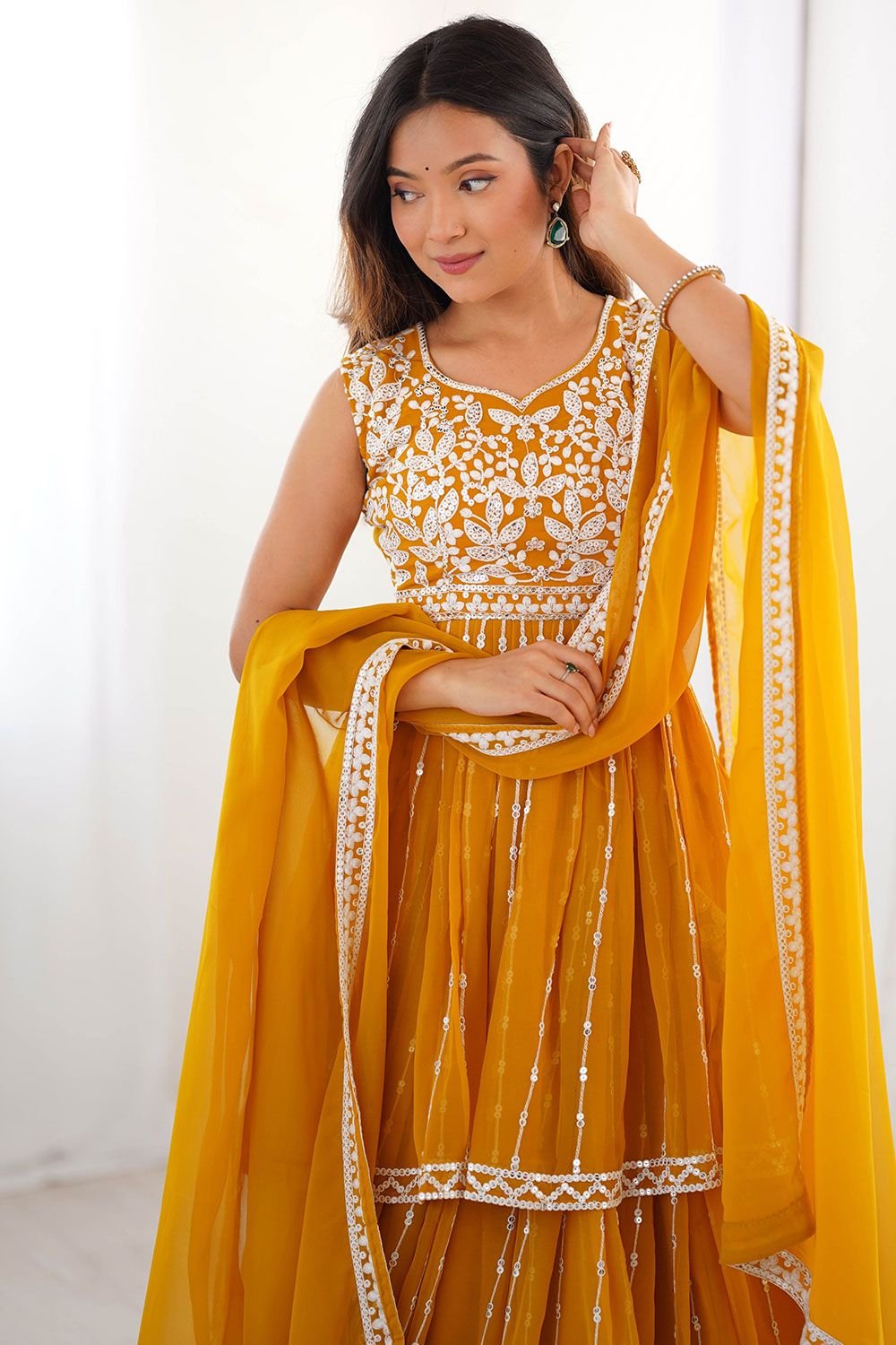 Yellow Haldi Georgette Palazzo Salwar Kameez Lehenga SFROY540202R