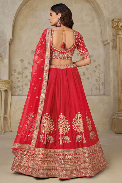 Red Silk Lehenga Choli - SFRELS6504