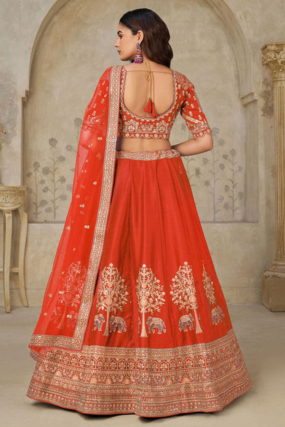 Orange Silk Lehenga Choli - SFRELS6505