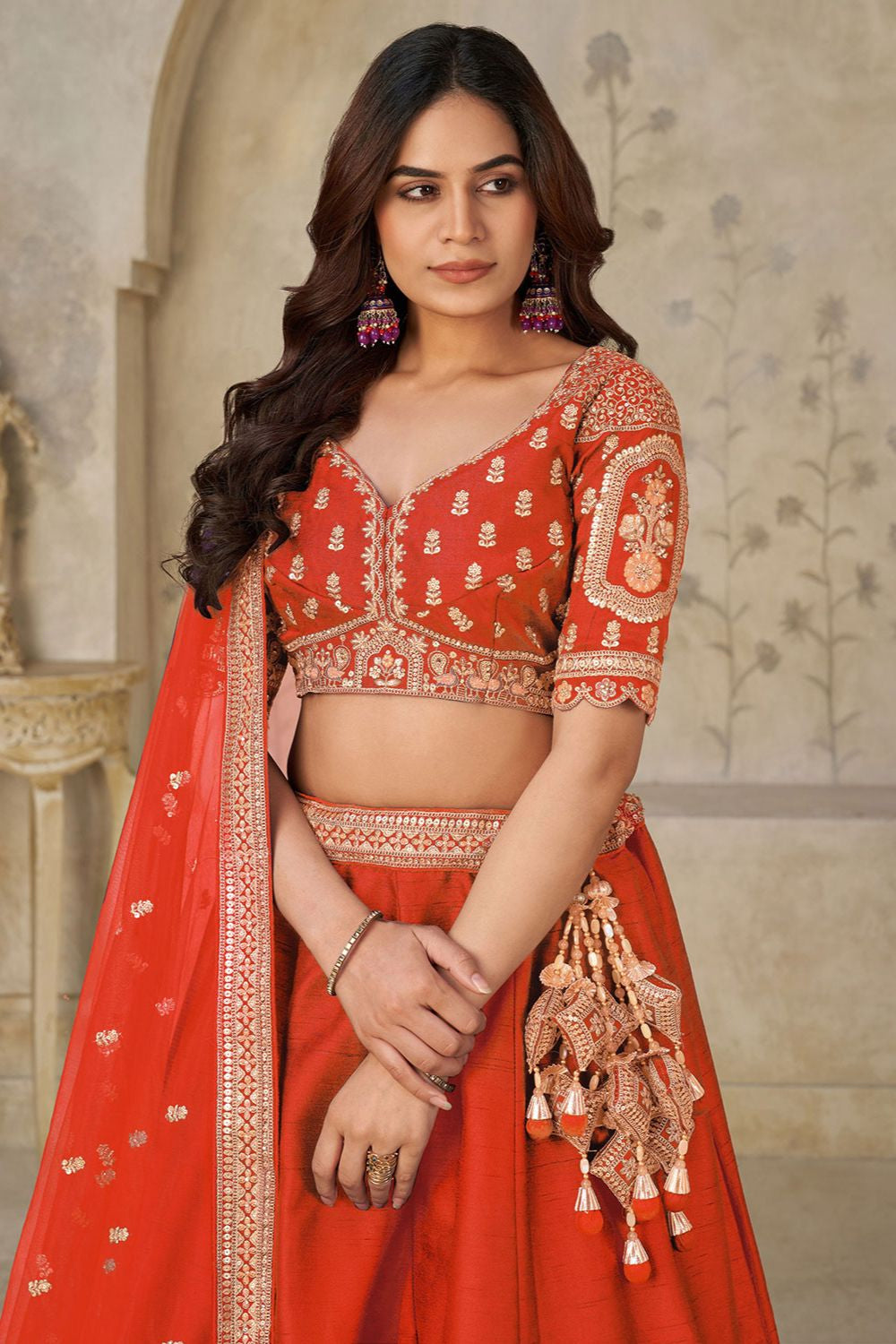 Orange Silk Lehenga Choli - SFRELS6505