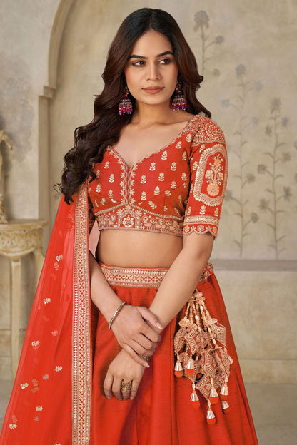 Orange Silk Lehenga Choli - SFRELS6505