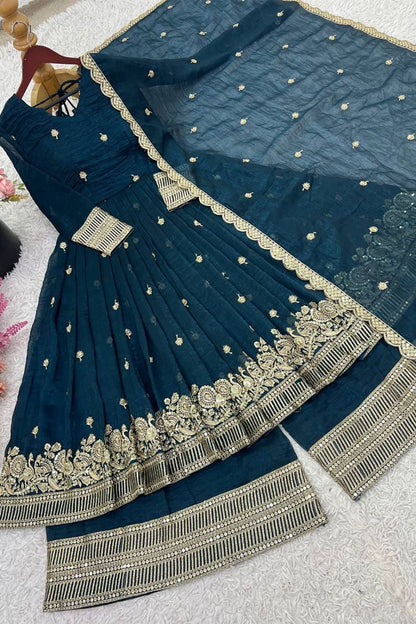 Blue Captivating  Heavy Silk Salwar Kameez Heavy Sequins  SFROY544502R
