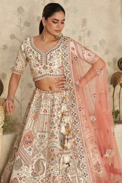 Cream Silk Lehenga Choli - SFRELS6506