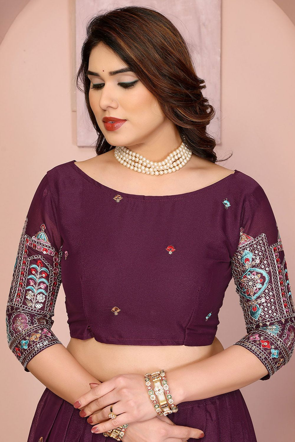 Burgundy Georgette Lehenga Choli - SFROY457904