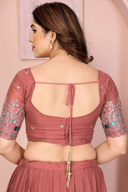 Peach Georgette Lehenga Choli - SFROY457910